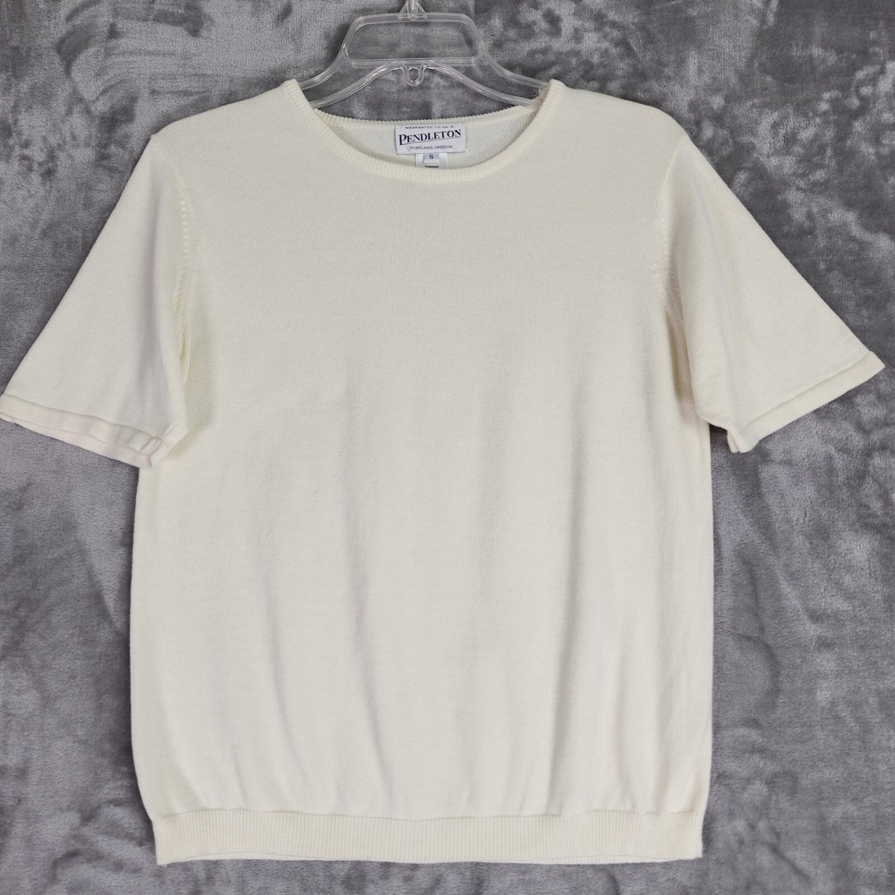 Pendleton Sweater Top Womans S Ivory Short Sleeve Cotton Basic Pullover Capsule‎